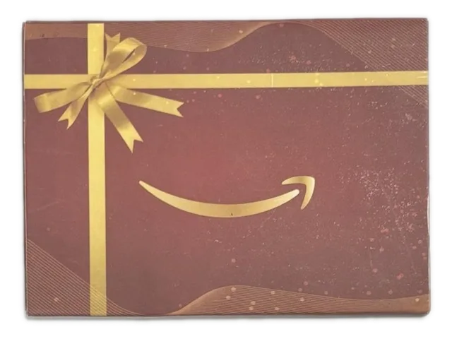 New maroon gift box with white paper Amazon gift card