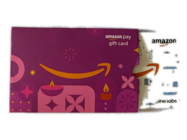 Pink pouch with white paper Amazon gift card